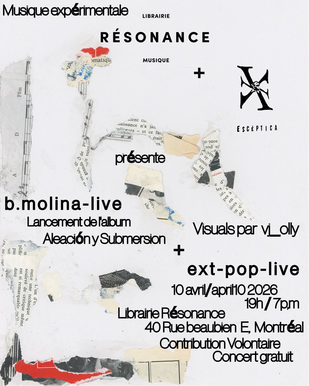 Librairie Résonance (Montréal – QC-Canada) & Escéptica Records (Berlin – Germany) present: b. molina +&nbsp;ext-pop